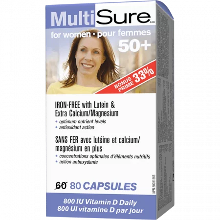 MultiSure® Women 50+/ Мултивитамини за жени 50+ с Лутеин, Калций и Магнезий x 80 капсули