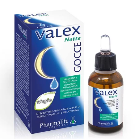 Валериана 80 mg + Мелатонин 1 mg + Калифорнийски мак – За по-бързо заспиване, Valex Notte Gocce, 50 ml капки