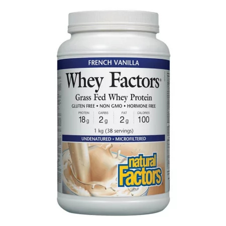 Whey Factors® Grass Fed Whey Protein - Суроватъчен протеин изолат с вкус на ванилия, 1 kg прах