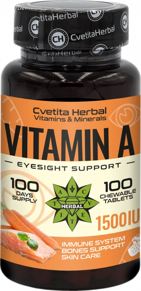 Vitamin A - Витамин А - 100 дъвчащи таблетки 1500 IU