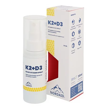 Витамини К2 (20 µg) + D3 (800 IU) - Здраве за сърцето и костите, силен имунитет, Спрей за уста, 30 ml, 200 впръсквания