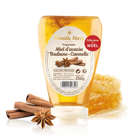 Акациев мед със звездовиден анасон и канела - Miel d'acacia Badiane – Cannelle, 250 g