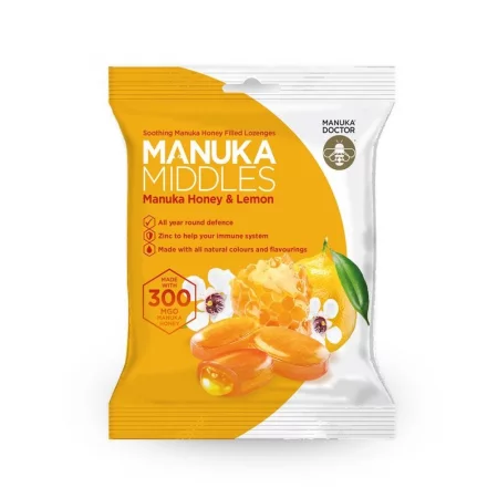 Вкусни бонбони за смучене с мед от манука, цинк и лимон - Manuka Middles Honey & Lemon MGO 300