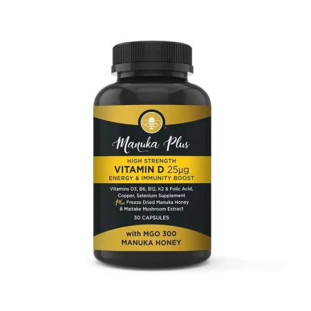 Manuka Plus High Strength Vitamin D3 25 µg  Energy & Immune Boost / Формула за силен имунитет с мед от манука, 30 капсули