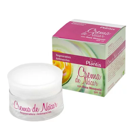 Крем за лице с шипки и перлен прах (защитен фактор 15) - Crema de Nácar con Rosa Mosqueta SPF 15 Plantis®, 50 ml