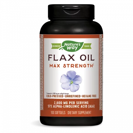 Ленено масло – висока концентрация, максимум сила - Flax Oil Max Strength 57% ALA, 1300 mg, 100 софтгел капсули