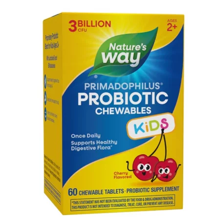 Primadophilus Kids – Пробиотик за деца, 3 млрд. CFU, 60 дъвчащи таблетки с вкус на череша