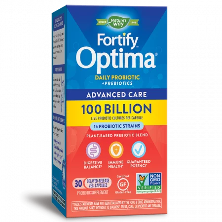 Пробиотик + пребиотици – специална грижа - Fortify Optima Probiotic Advanced Care, 100 млрд. активни пробиотици, 30 капсули