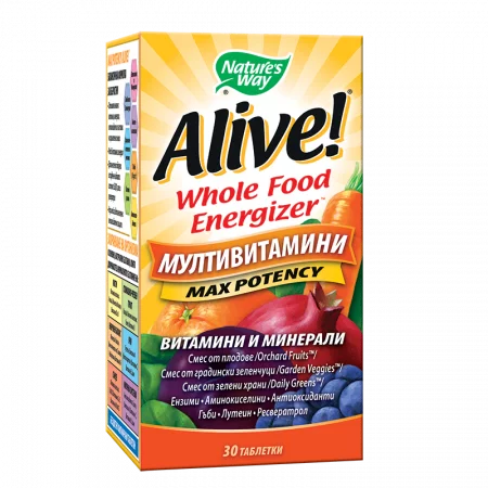 Мултивитамини максимум сила Алайв - Alive! Max Potency Whole Food Energizer, 30 таблетки