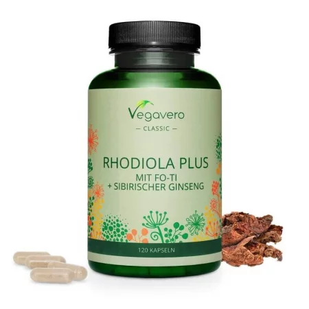 Rhodiola Plus mit Fo-Ti + Sibirischer Ginseng / Златен корен + Фо-ти и Сибирски женшен, 120 капсули, 100% Vegan