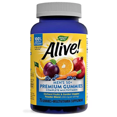 Премиум мултивитамини за мъже 50+ Алайв - Alive! Men’s 50+ Premium Gummies Multivitamin, 75 желирани таблетки