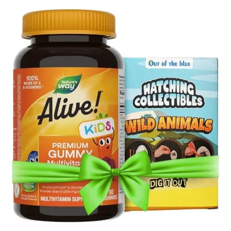 Премиум мултивитамини за деца Алайв - Alive! Kids Premium Multivitamin Gummy, 90 желирани таблетки + подарък играчка