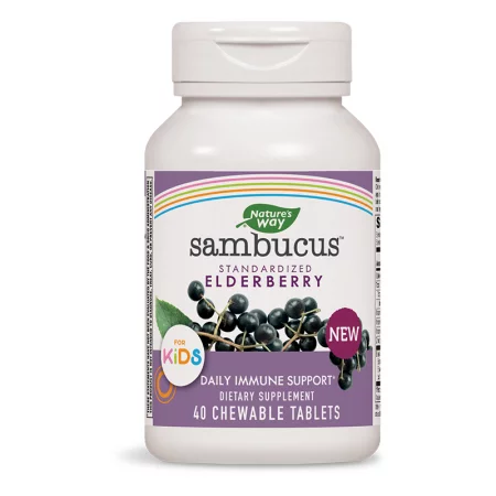 Самбукус за деца с черен бъз, цинк, витамини А, С & В6 - Sambucus for Kids Chewable, 40 дъвчащи таблетки