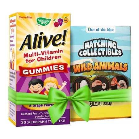 Мултивитамини за деца Алайв - Alive! Multi-Vitamin for Children Gummies, 30 желирани таблетки + подарък играчка
