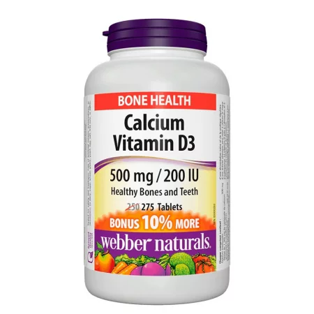 Калций 500 mg + Витамин D3 200 IU - За здрави кости и зъби, 275 таблетки