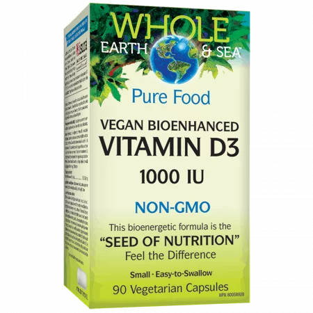 Витамин D3 за вегани - Vitamin D3, vegan, bioenhanced Whole Earth & Sea® 1000 IU, 90 капсули