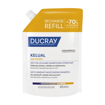 ДЮКРЕ КЕЛУАЛ СКВАНОРМ Хидратиращ третиращ шампоан против сух пърхот 400 мл. РЕФИЛ