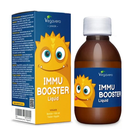 Immu Booster Liquid - Имуностимулиращ сироп за деца с бета глюкани, цинк + витамин С и D3, 150 ml, с вкус на ябълка