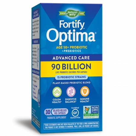 Пробиотик + пребиотици 50+ специална грижа - Fortify Optima Probiotic 50+ Advanced Care, 90 млрд. активни пробиотици, 30 капсули