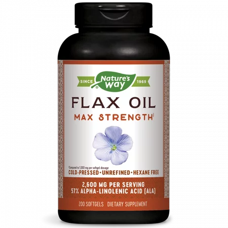 Ленено масло – висока концентрация, максимум сила - Flax Oil Max Strength 57% ALA, 1300 mg, 200 софтгел капсули