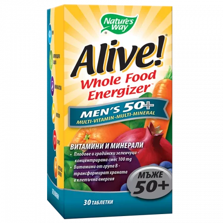 Мултивитамини за мъже 50+ Алайв - Alive! Whole Food Energizer Men’s 50+, 30 таблетки