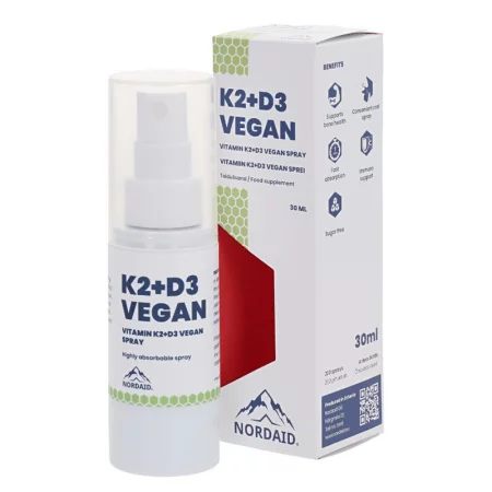 Веган витамини К2 (25 µg) + D3 (1000 IU) - Здраве за сърцето и костите, силен имунитет, Спрей за уста, 30 ml, 200 впръсквания