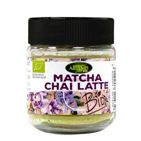 За овкусяване на напитки – билкова смес Matcha Chai Latte - С матча, индийско орехче и други био подправки, 60 g, прах