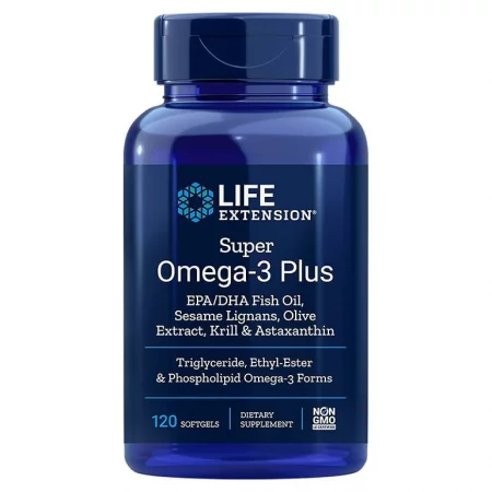 Super Omega-3 Plus / Омега-3 от рибено масло, Крил, Астаксантин, Лигнан от сусам и Маслина х 120 софтгел капсули