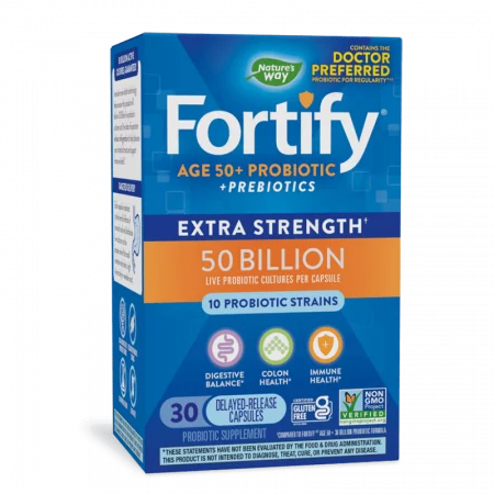 Пробиотик + пребиотици 50+ високо дозирани - Fortify Age 50+ Probiotic Extra Strength, 50 млрд. активни пробиотици, 30 капсули