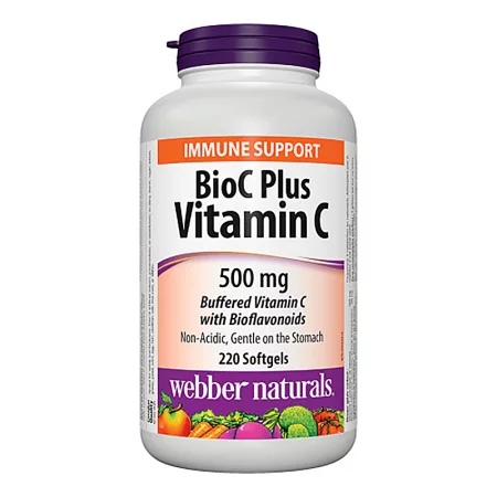 BioC Plus Vitamin C 500 mg - Витамин С 500 mg (буфериран) с Биофлавоноиди 60 mg, 220 софтгел капсули