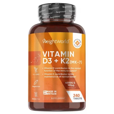 Костна система - Витамин D3 4000 IU + K2 100 µg, 240 таблетки - Vitamin D+K